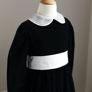 RARE Strasburg Dress Black Velvet Ivory Silk Sash Special Occasion